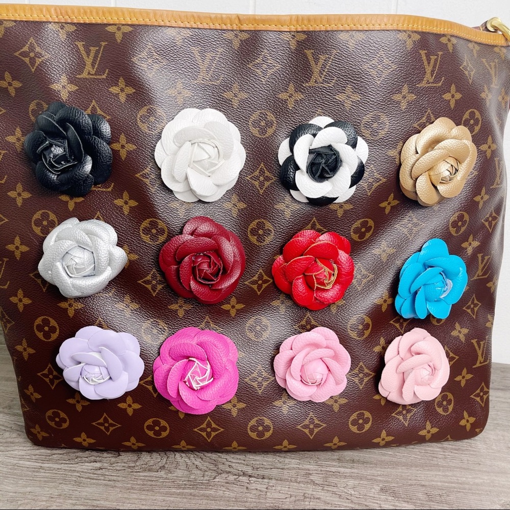 Camellia Flower Vegan Leather Bag Charm - Picture 7 of 7